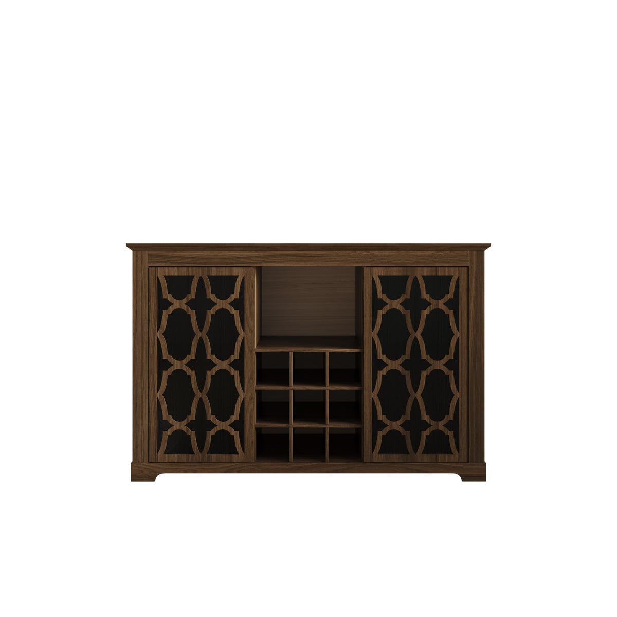 Chanute Sideboard with 2 Decorative Doors, Wine Storage Cubby, Open Shelves, Easy Assembly