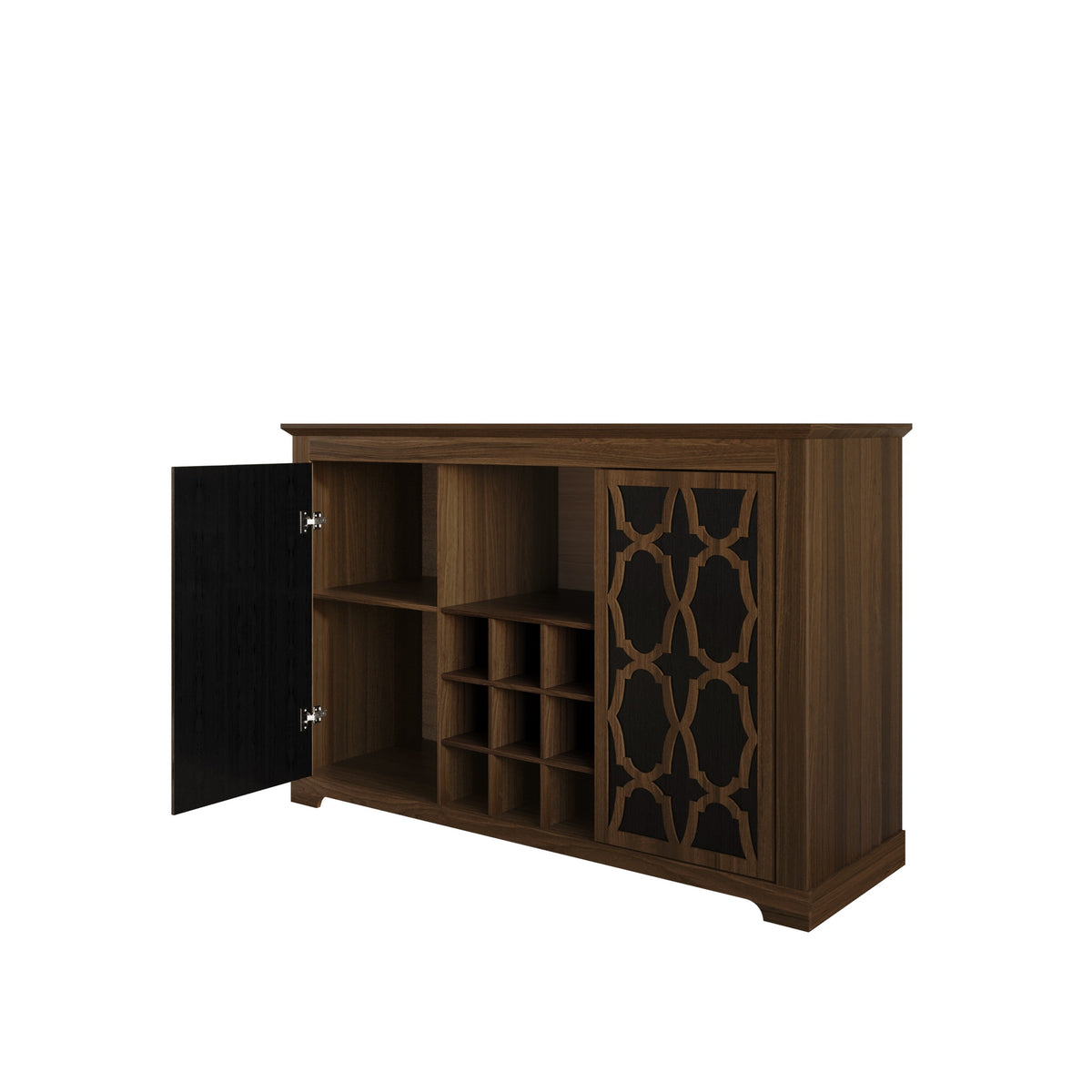 Chanute Sideboard with 2 Decorative Doors, Wine Storage Cubby, Open Shelves, Easy Assembly