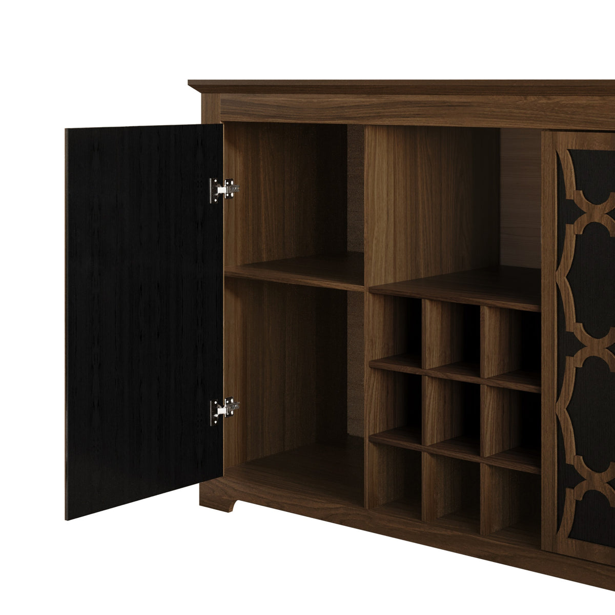 Chanute Sideboard with 2 Decorative Doors, Wine Storage Cubby, Open Shelves, Easy Assembly