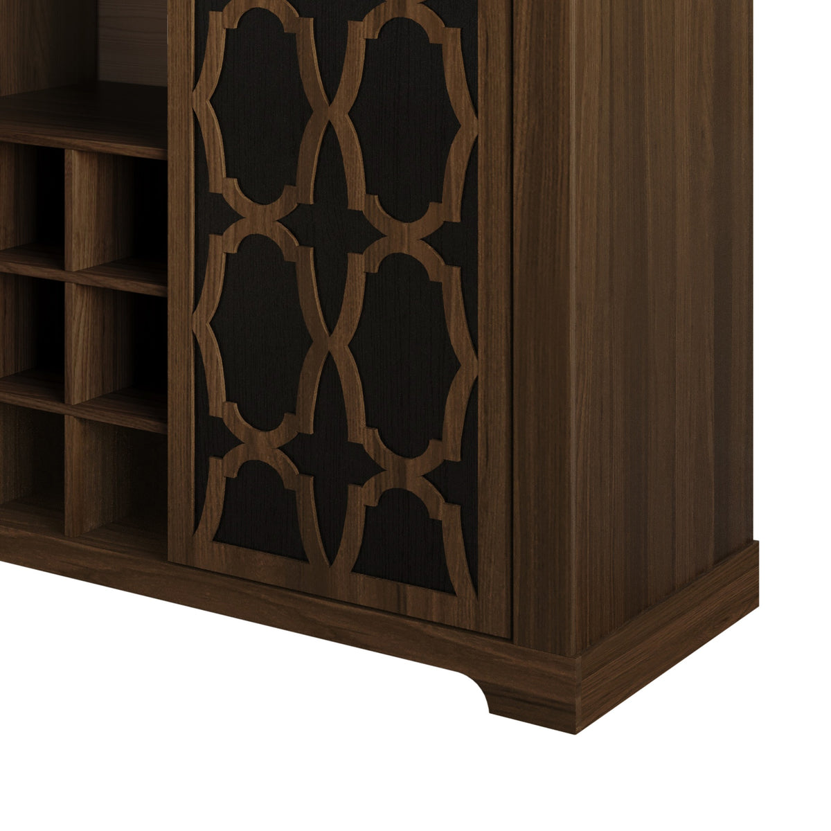 Chanute Sideboard with 2 Decorative Doors, Wine Storage Cubby, Open Shelves, Easy Assembly