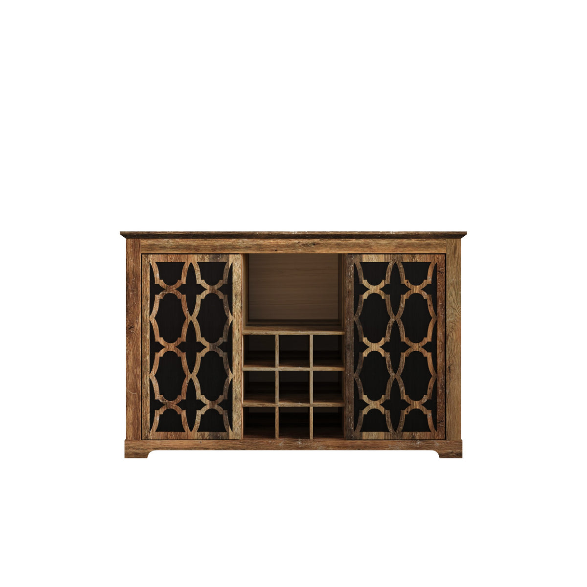 Chanute Sideboard with 2 Decorative Doors, Wine Storage Cubby, Open Shelves, Easy Assembly