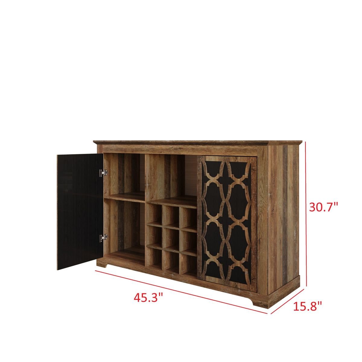 Chanute Sideboard with 2 Decorative Doors, Wine Storage Cubby, Open Shelves, Easy Assembly