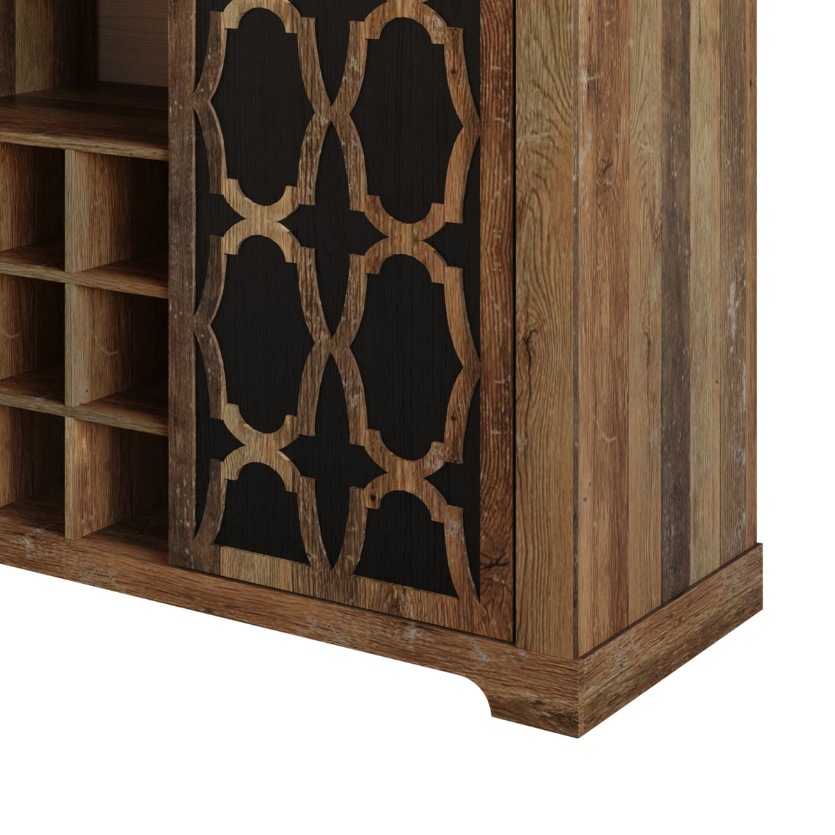 Chanute Sideboard with 2 Decorative Doors, Wine Storage Cubby, Open Shelves, Easy Assembly