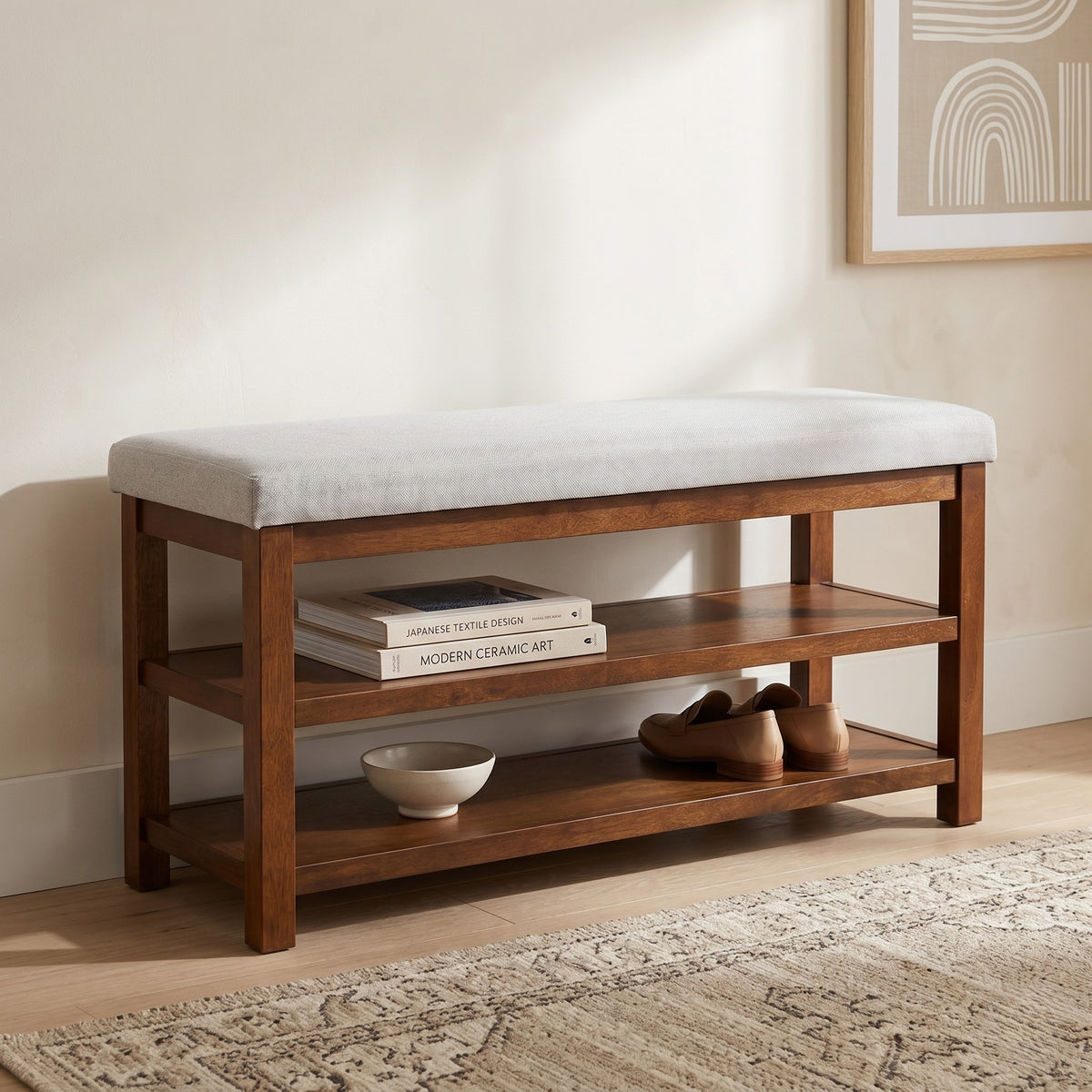 Oraibi 3-Tier Shoe Bench with Cushion Seat and Storage, Shoe Rack/Shoe Organizer For Entryway