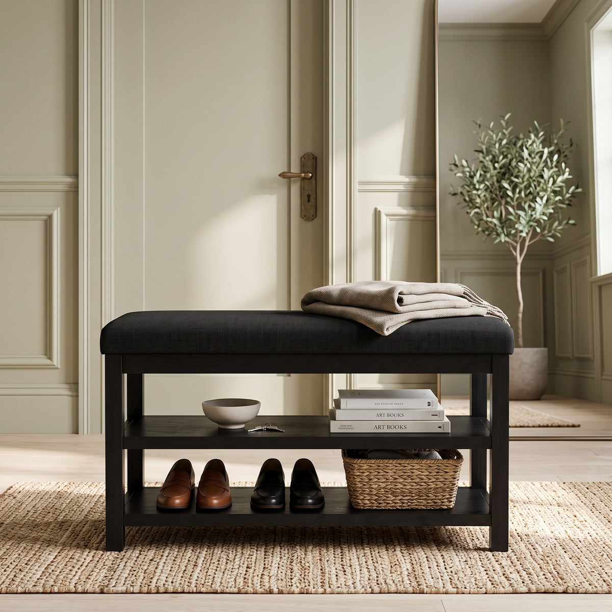 Oraibi 3-Tier Shoe Bench with Cushion Seat and Storage, Shoe Rack/Shoe Organizer For Entryway