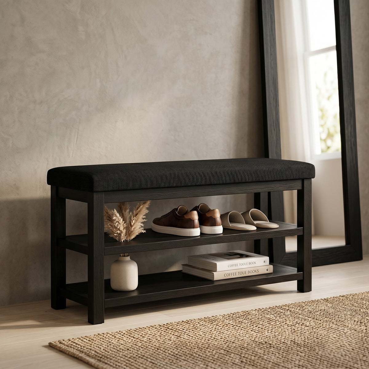 Oraibi 3-Tier Shoe Bench with Cushion Seat and Storage, Shoe Rack/Shoe Organizer For Entryway