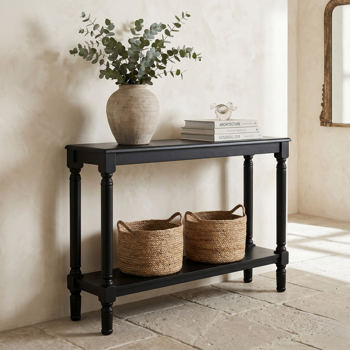 Giuseppe 47-Inch Wooden Console Table with Lower Display Shelf, Turned Legs, Classic Traditional Design, and Durable Construction