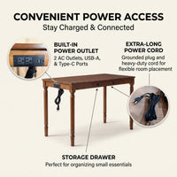 Solid Wood Fedora Writing Desk with Built-In Charging Station, Office Furniture Desk