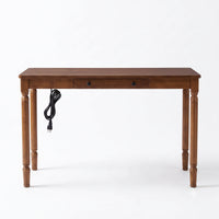 Solid Wood Fedora Writing Desk with Built-In Charging Station, Office Furniture Desk