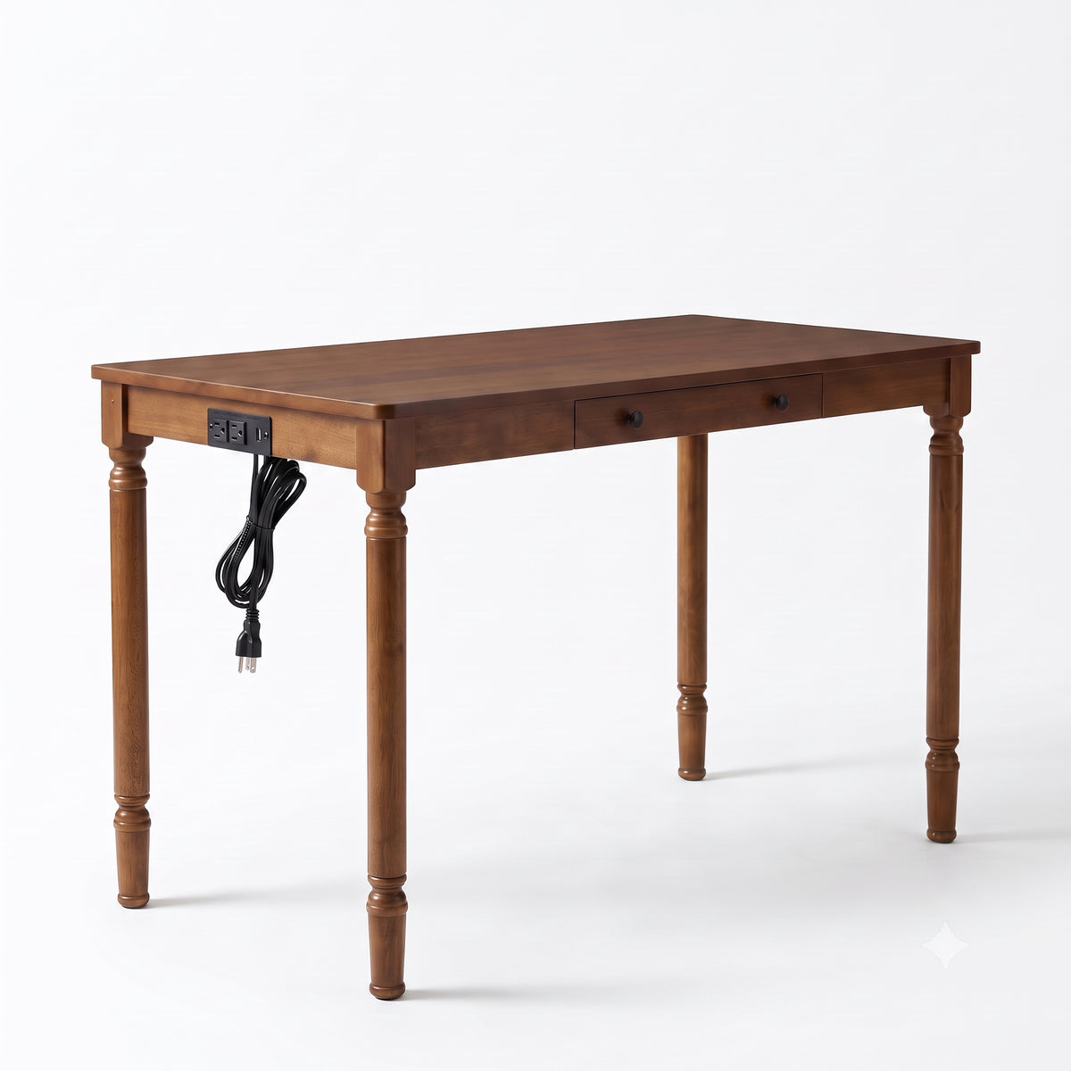 Solid Wood Fedora Writing Desk with Built-In Charging Station, Office Furniture Desk