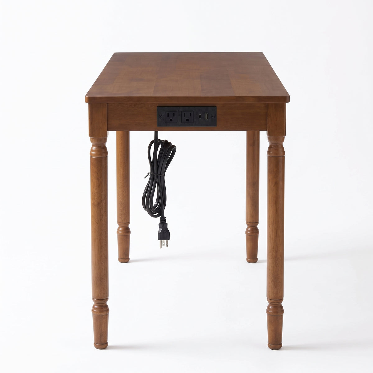 Solid Wood Fedora Writing Desk with Built-In Charging Station, Office Furniture Desk