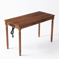 Solid Wood Fedora Writing Desk with Built-In Charging Station, Office Furniture Desk