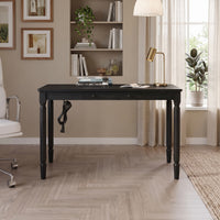 Solid Wood Fedora Writing Desk with Built-In Charging Station, Office Furniture Desk