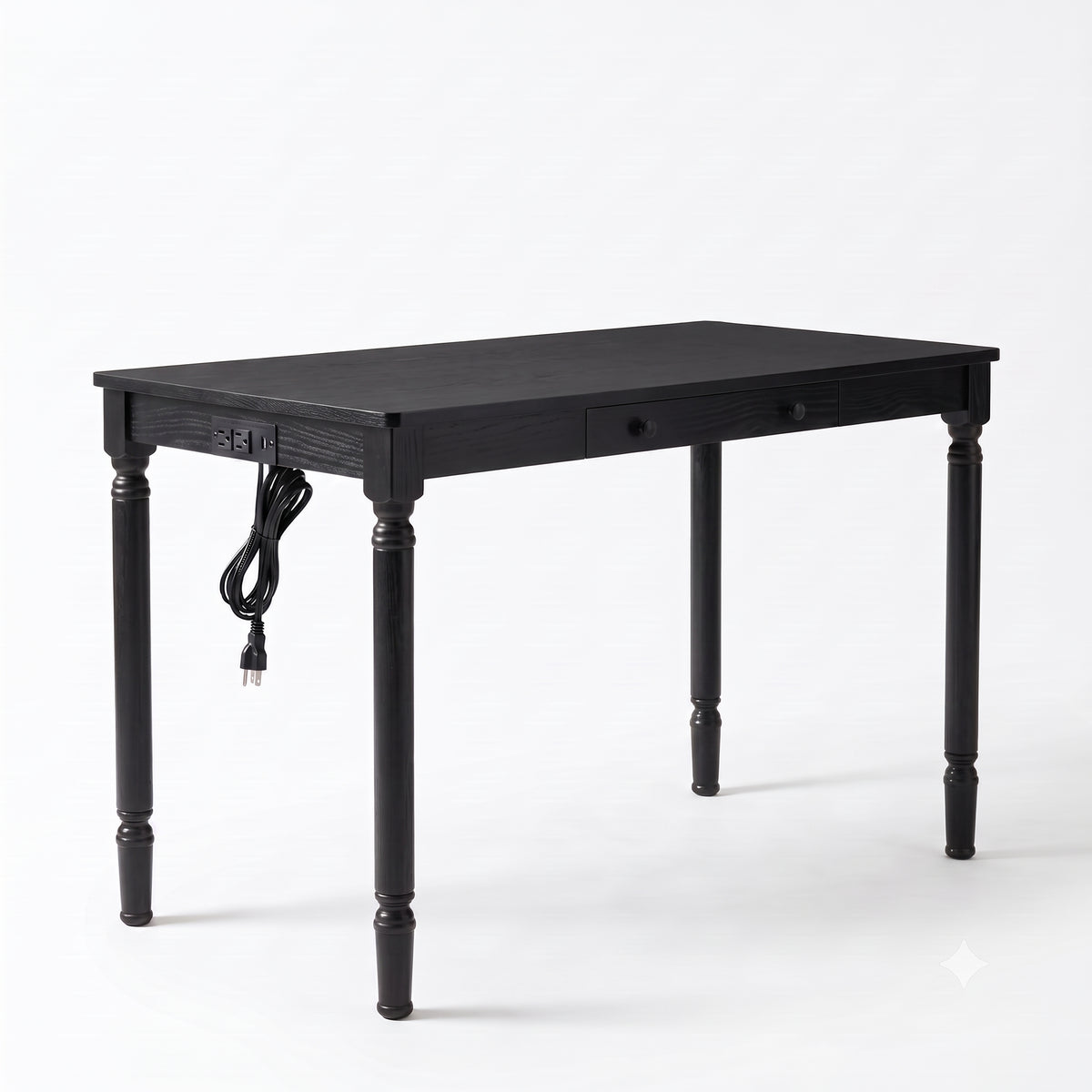 Solid Wood Fedora Writing Desk with Built-In Charging Station, Office Furniture Desk