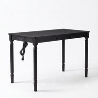 Solid Wood Fedora Writing Desk with Built-In Charging Station, Office Furniture Desk