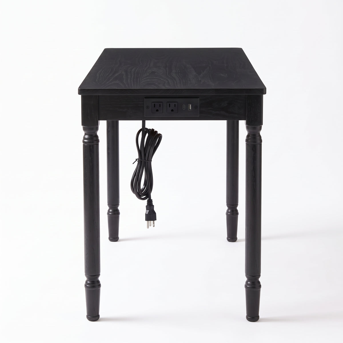 Solid Wood Fedora Writing Desk with Built-In Charging Station, Office Furniture Desk