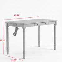 Solid Wood Fedora Writing Desk with Built-In Charging Station, Office Furniture Desk
