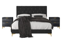 Home Design Sana Upholstered Panel Bed Frame with 2 Nightstands