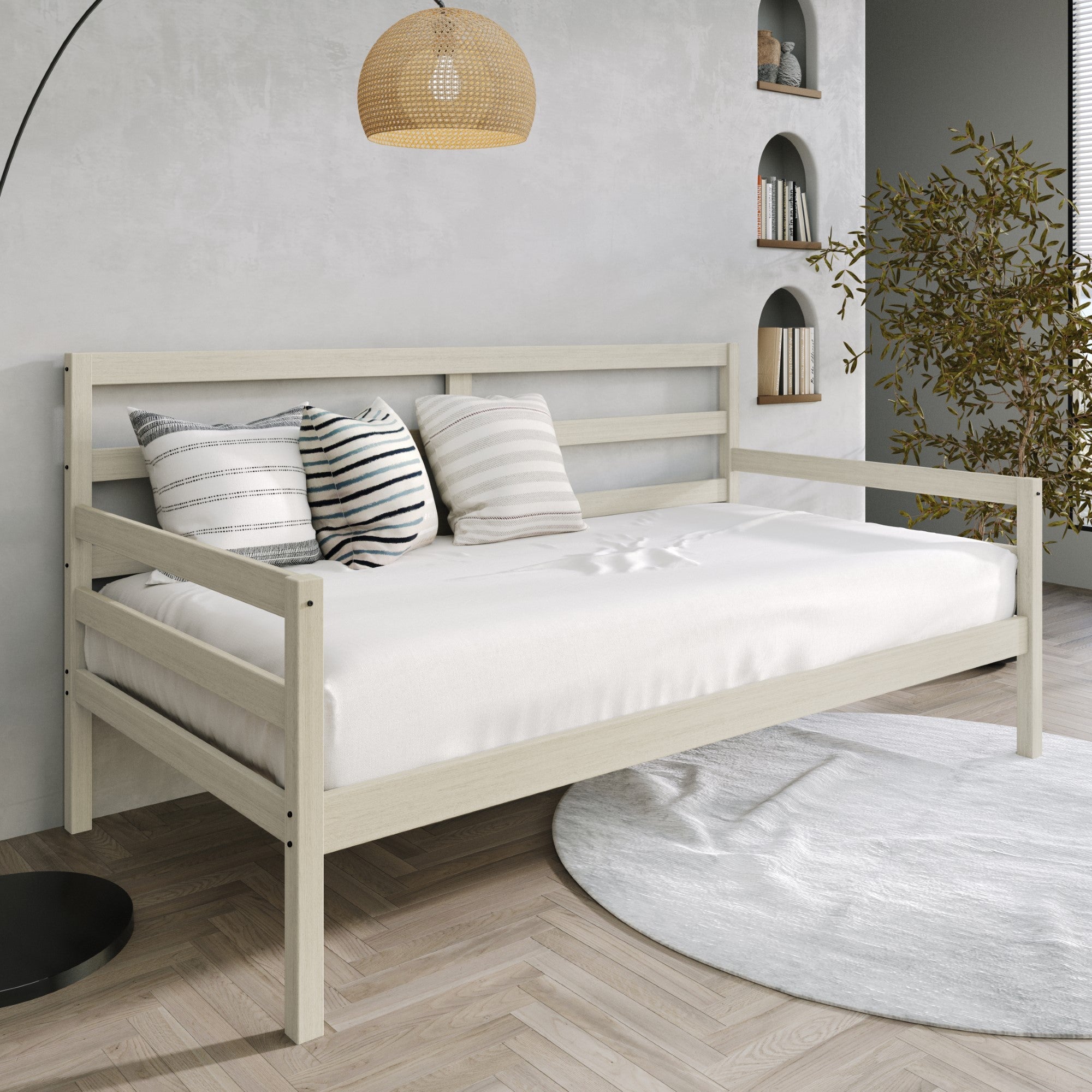Towson Twin Daybed with Solid Wood Frame, Slatted Sides and Back