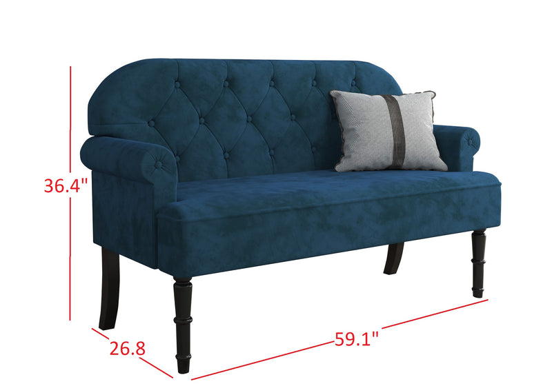 Home Design Margherita Rolled Arm Settee, Blue