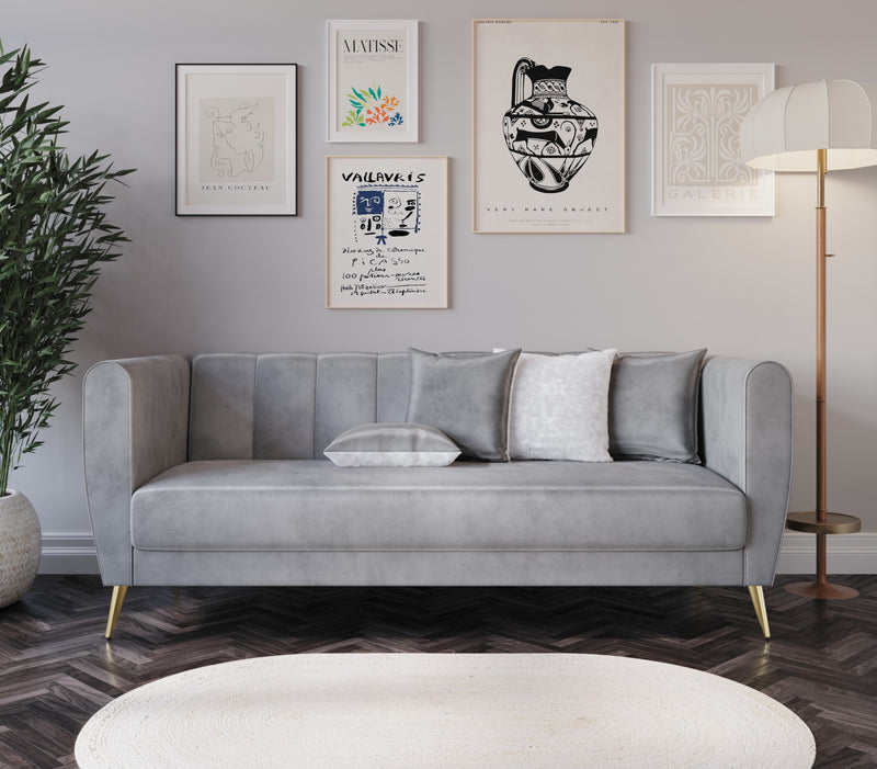 Home Design Scarlett Velvet Flared Arm 3-Seater Sofa with 4 Throw Pillow