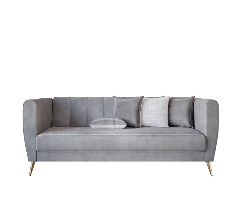 Home Design Scarlett Velvet Flared Arm 3-Seater Sofa with 4 Throw Pillow