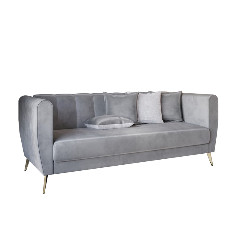Home Design Scarlett Velvet Flared Arm 3-Seater Sofa with 4 Throw Pillow