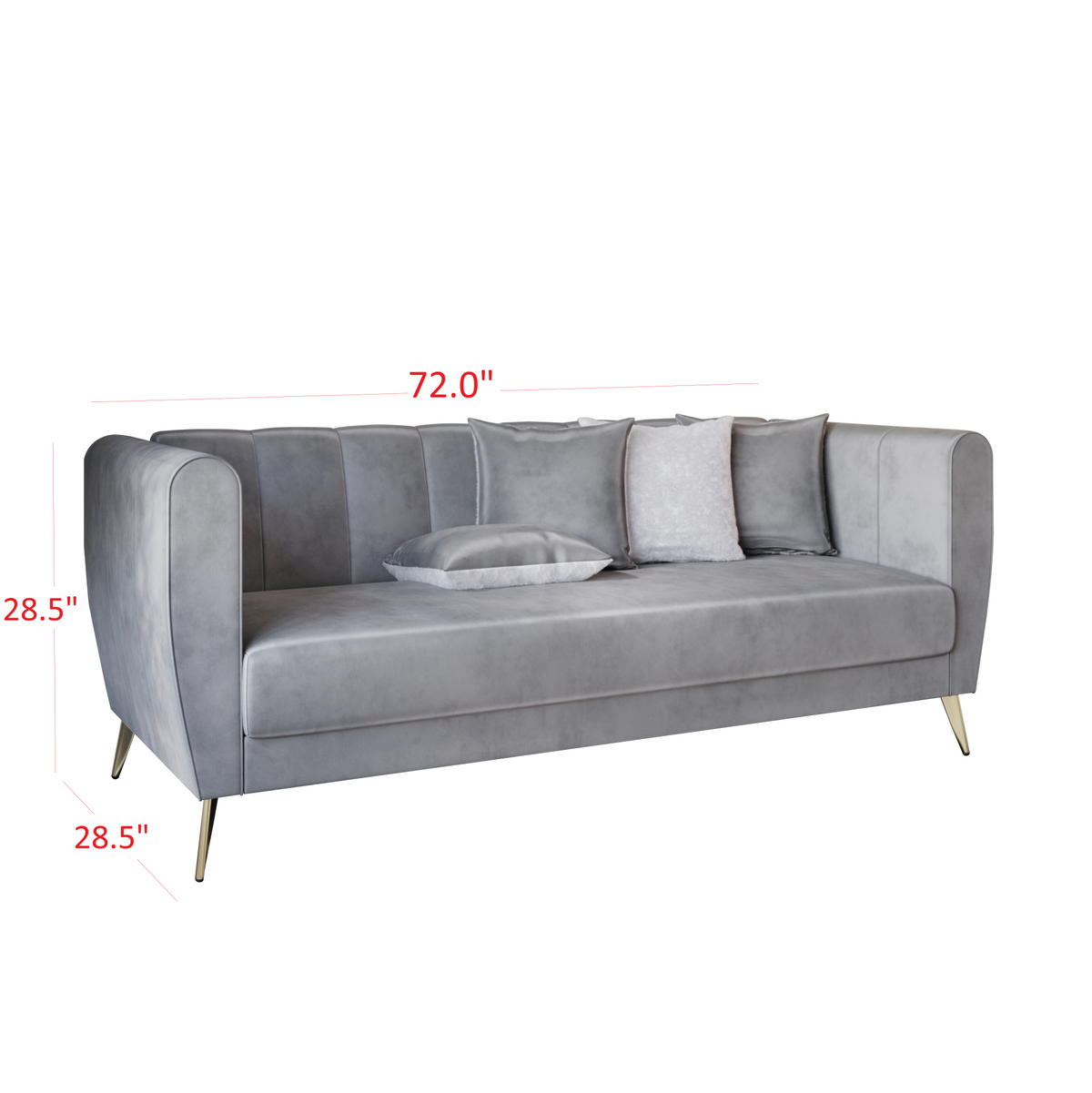 Home Design Scarlett Velvet Flared Arm 3-Seater Sofa with 4 Throw Pillow