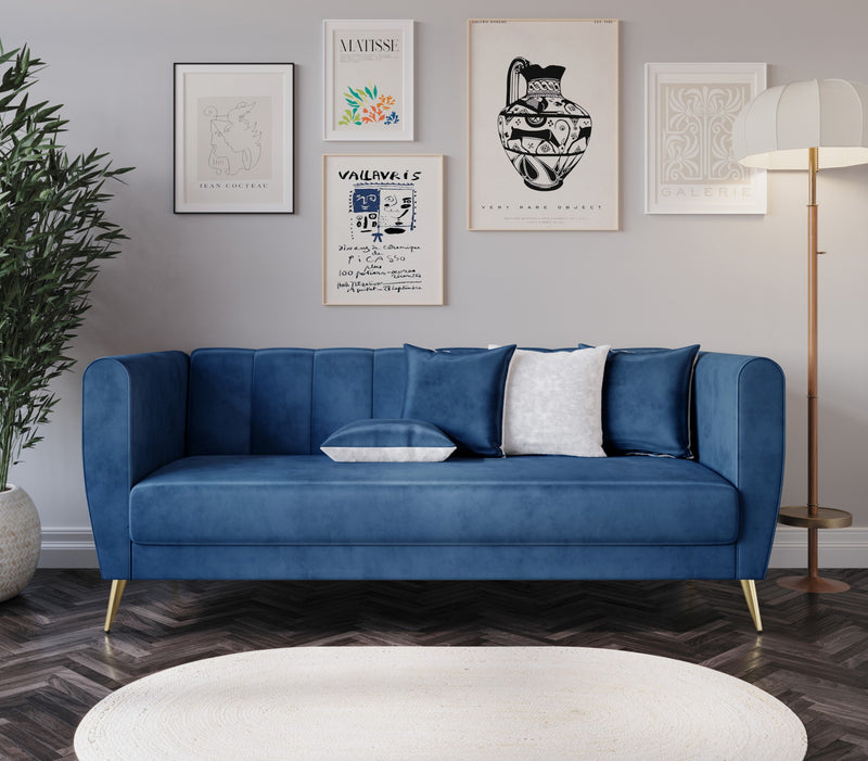 Home Design Scarlett Velvet Flared Arm 3-Seater Sofa with 4 Throw Pillow