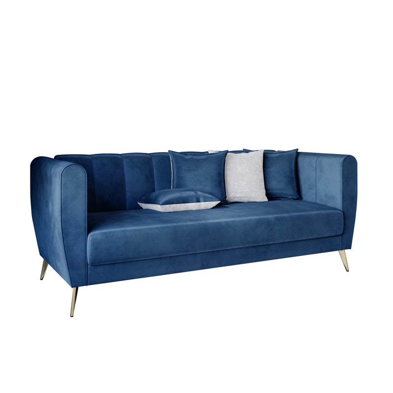 Home Design Scarlett Velvet Flared Arm 3-Seater Sofa with 4 Throw Pillow