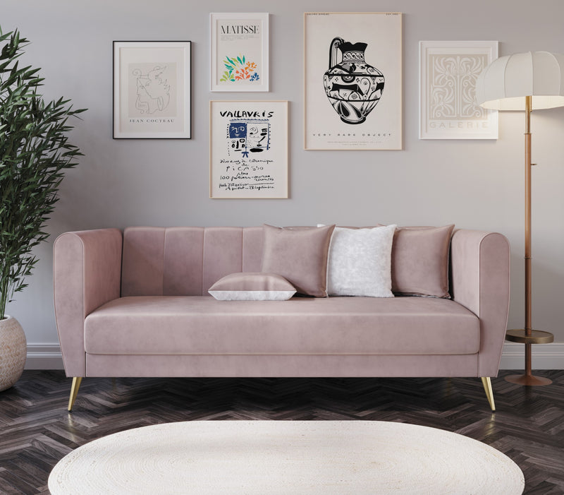 Home Design Scarlett Velvet Flared Arm 3-Seater Sofa with 4 Throw Pillow