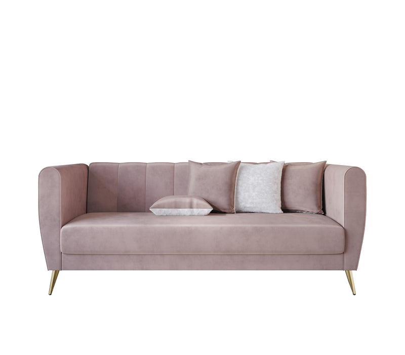 Home Design Scarlett Velvet Flared Arm 3-Seater Sofa with 4 Throw Pillow