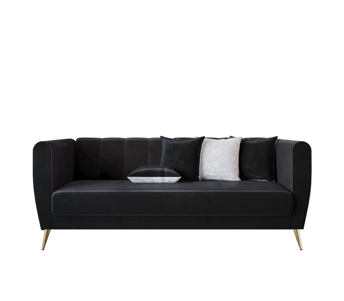 Home Design Scarlett Velvet Flared Arm 3-Seater Sofa with 4 Throw Pillow