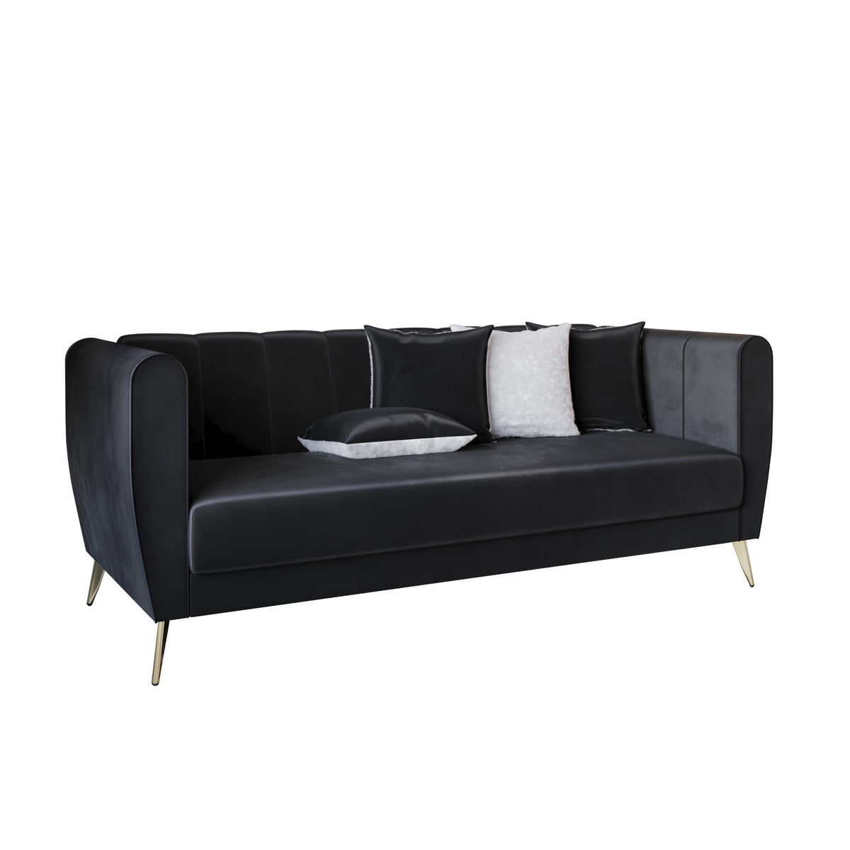 Home Design Scarlett Velvet Flared Arm 3-Seater Sofa with 4 Throw Pillow