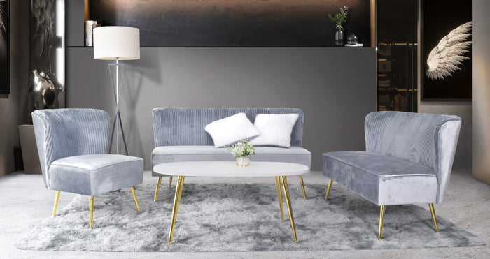 Hestie Velvet 3 Piece Living Set, Gray