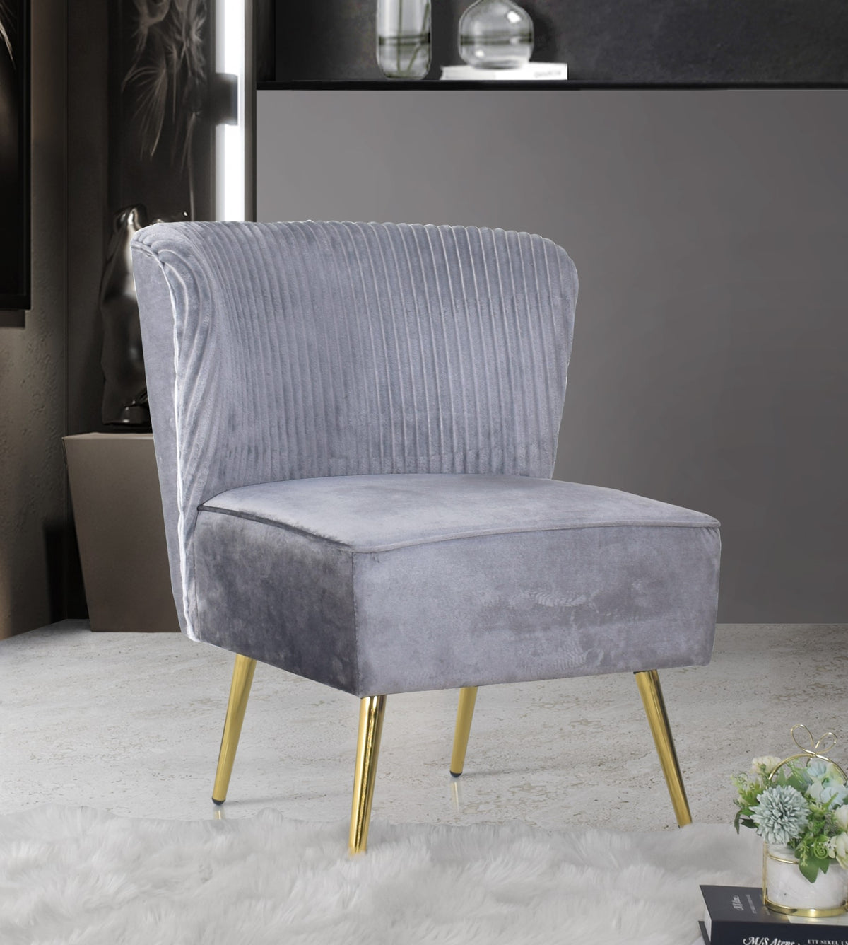 Hestie Velvet 3 Piece Living Set, Gray