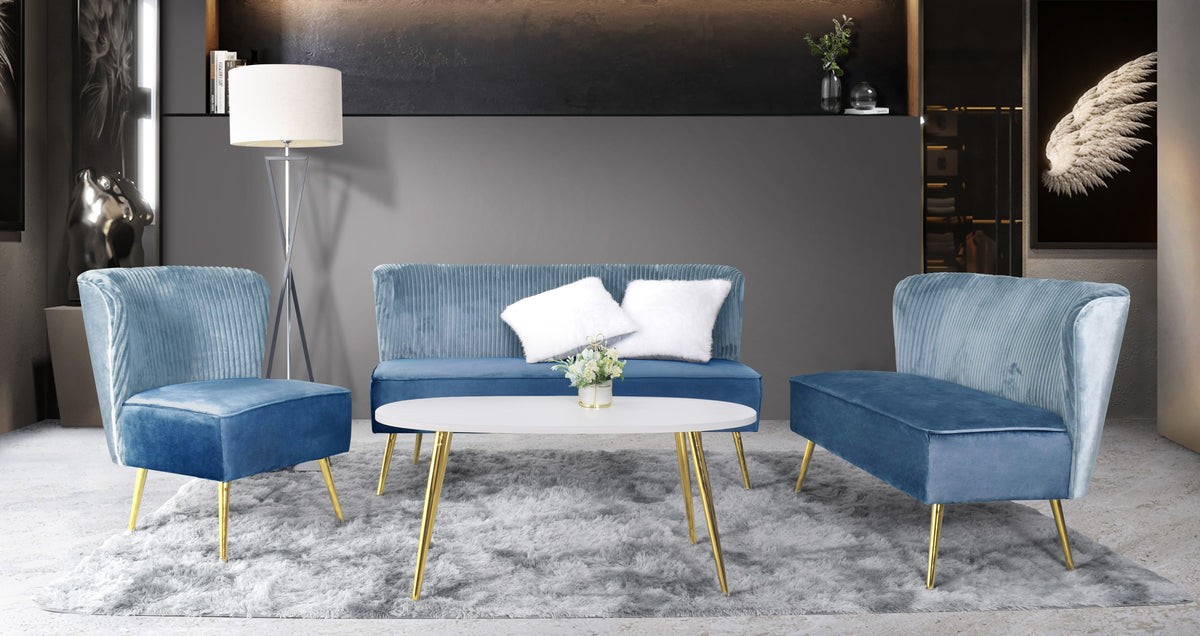 Hestie Velvet 3 Piece Living Set, Blue