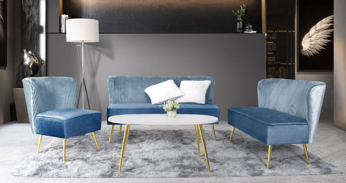 Hestie Velvet 3 Piece Living Set, Blue