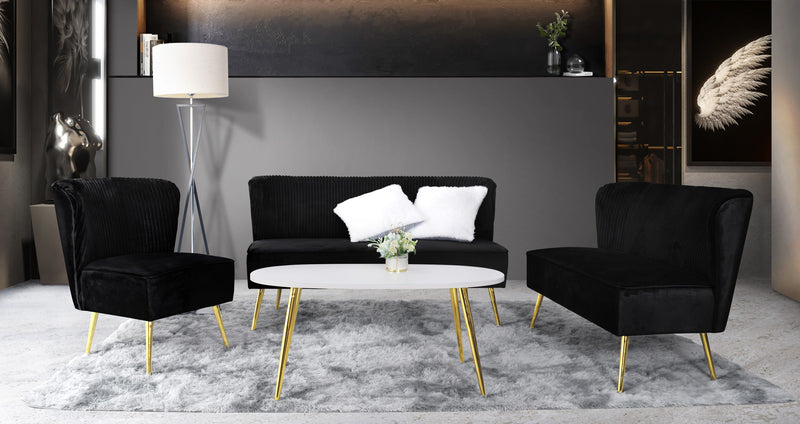Hestie Velvet 3 Piece Living Set, Black
