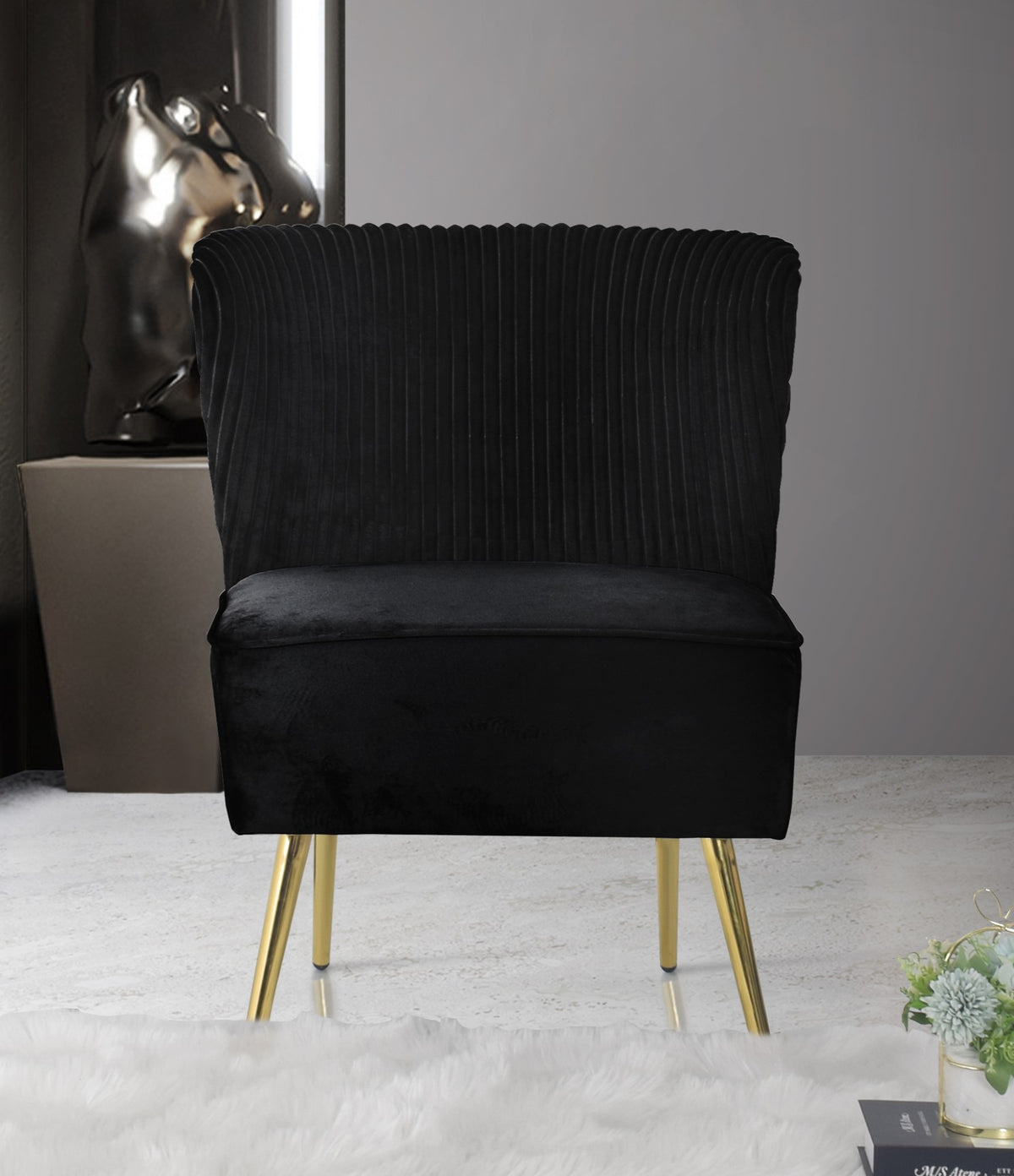 Hestie Velvet 3 Piece Living Set, Black