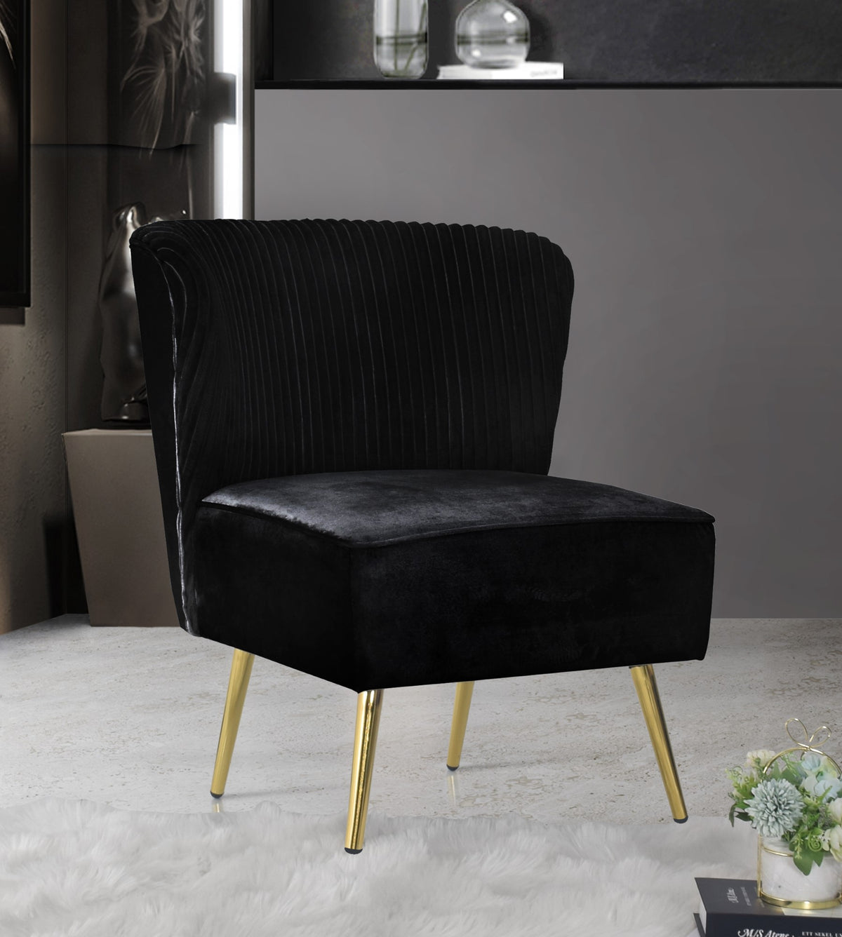 Hestie Velvet 3 Piece Living Set, Black
