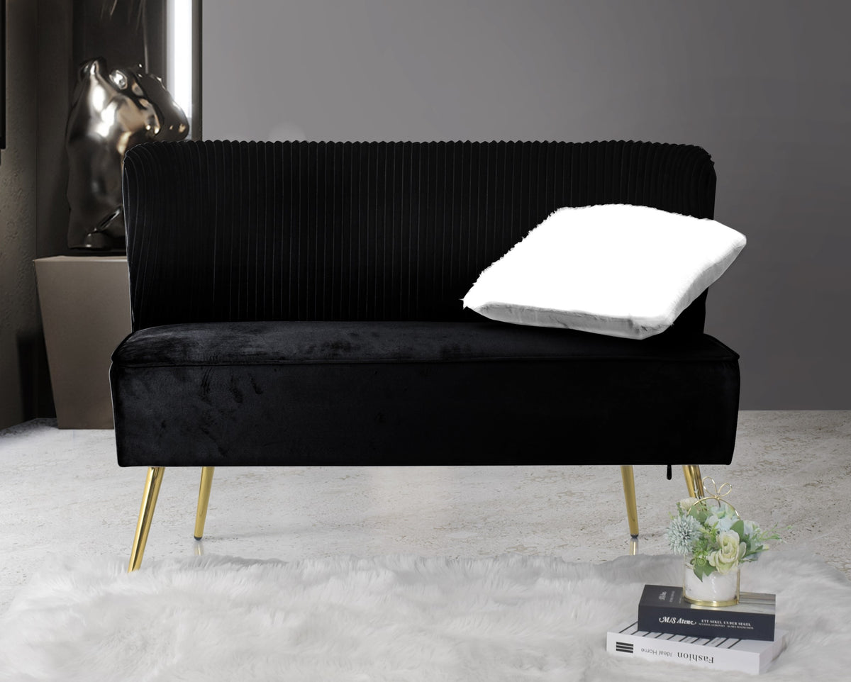 Hestie Velvet 3 Piece Living Set, Black