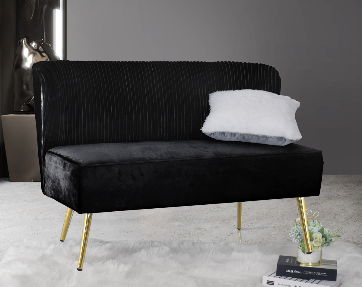 Hestie Velvet 3 Piece Living Set, Black