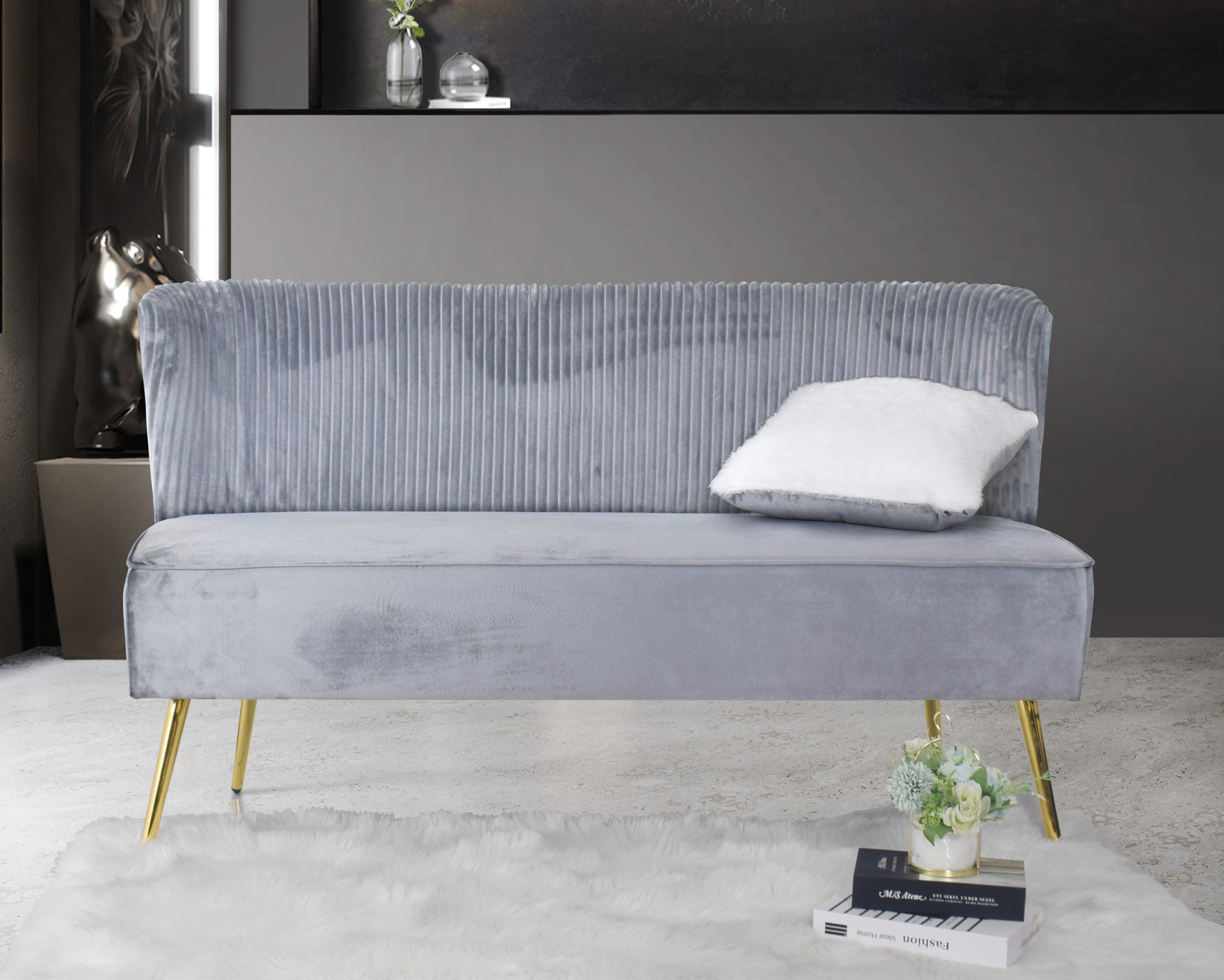 Hestie Velvet Sofa with Curved Backrest and Gold Metal Legs