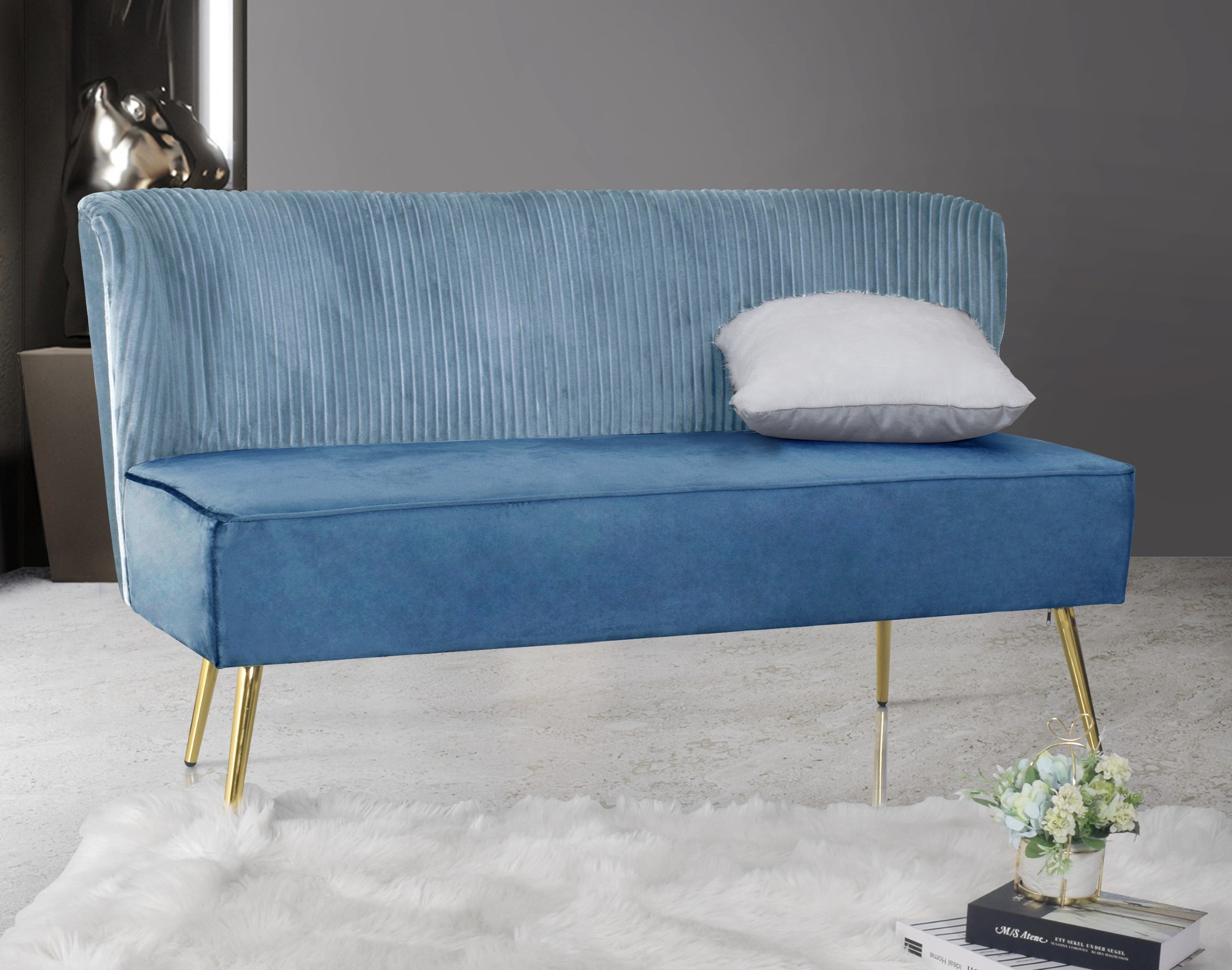 Hestie Velvet Sofa with Curved Backrest and Gold Metal Legs