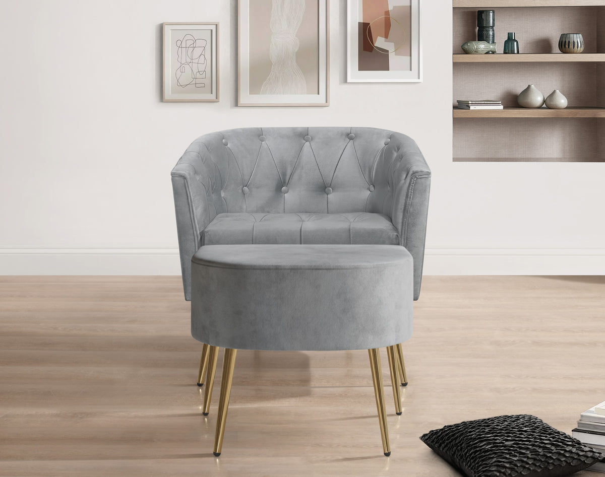 Cassy Velvet Flared Arm 4-Piece Living Room Set with Armchair, Ottoman, Loveseat, and Storage Coffee Table, Gray
