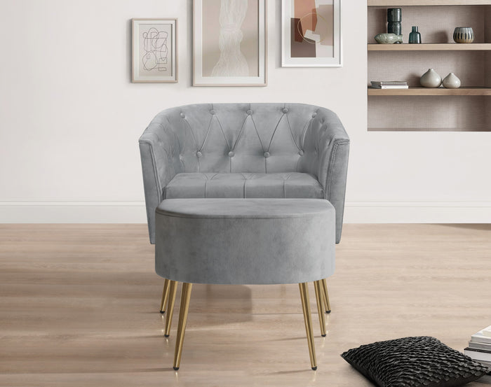 Cassy Velvet Flared Arm 4-Piece Living Room Set with Armchair, Ottoman, Loveseat, and Storage Coffee Table, Gray