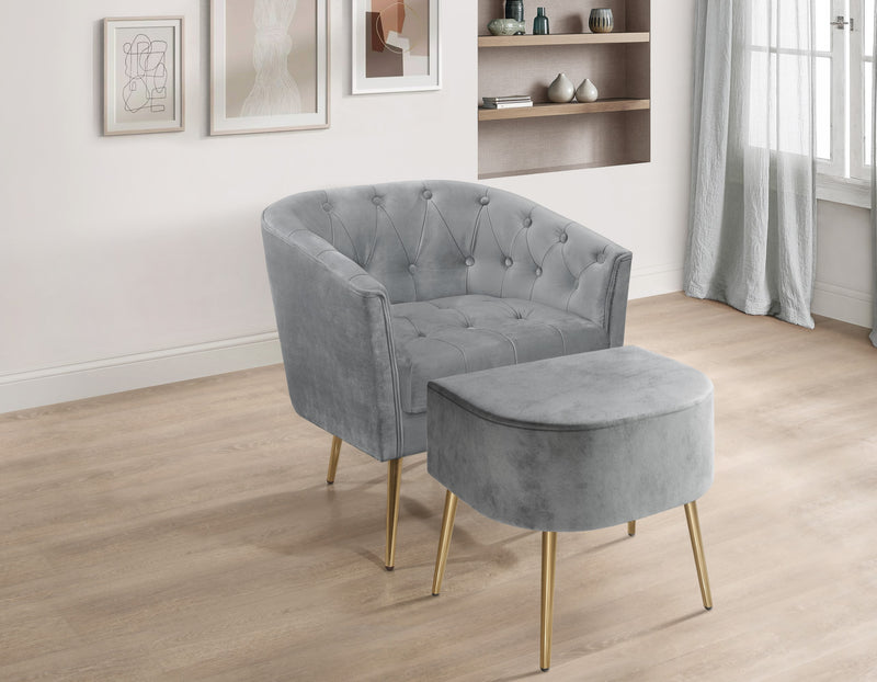 Cassy Velvet Flared Arm 4-Piece Living Room Set with Armchair, Ottoman, Loveseat, and Storage Coffee Table, Gray
