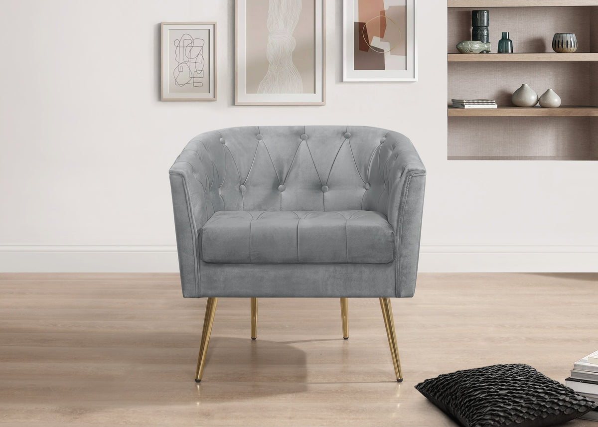 Cassy Velvet Flared Arm 4-Piece Living Room Set with Armchair, Ottoman, Loveseat, and Storage Coffee Table, Gray