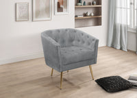 Cassy Velvet Flared Arm 4-Piece Living Room Set with Armchair, Ottoman, Loveseat, and Storage Coffee Table, Gray